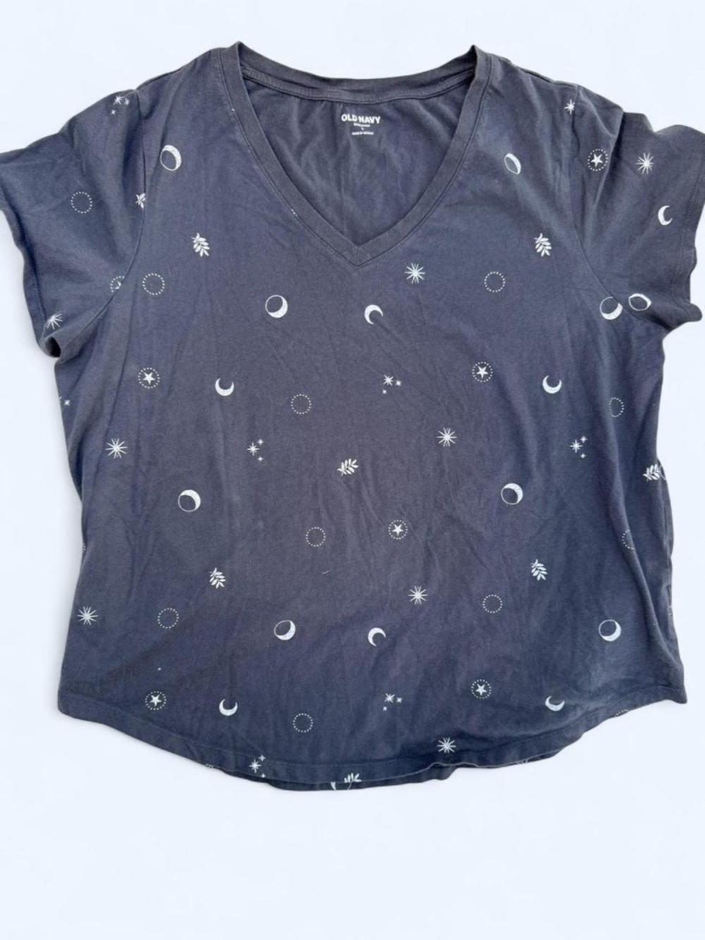Old Navy Charcoal V-Neck Tee with White Moon & Star Print